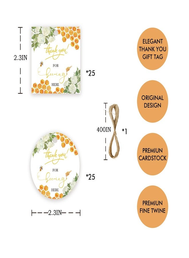 FORSHEEP 50pcs Bee Thank You Tags, Bee Gift Tag with String for Birthday Party, Round Thank You Paper Tags for Bee Themed 1st Birthday/Engagement/Honey Bridal Shower Party Favors - Image 2